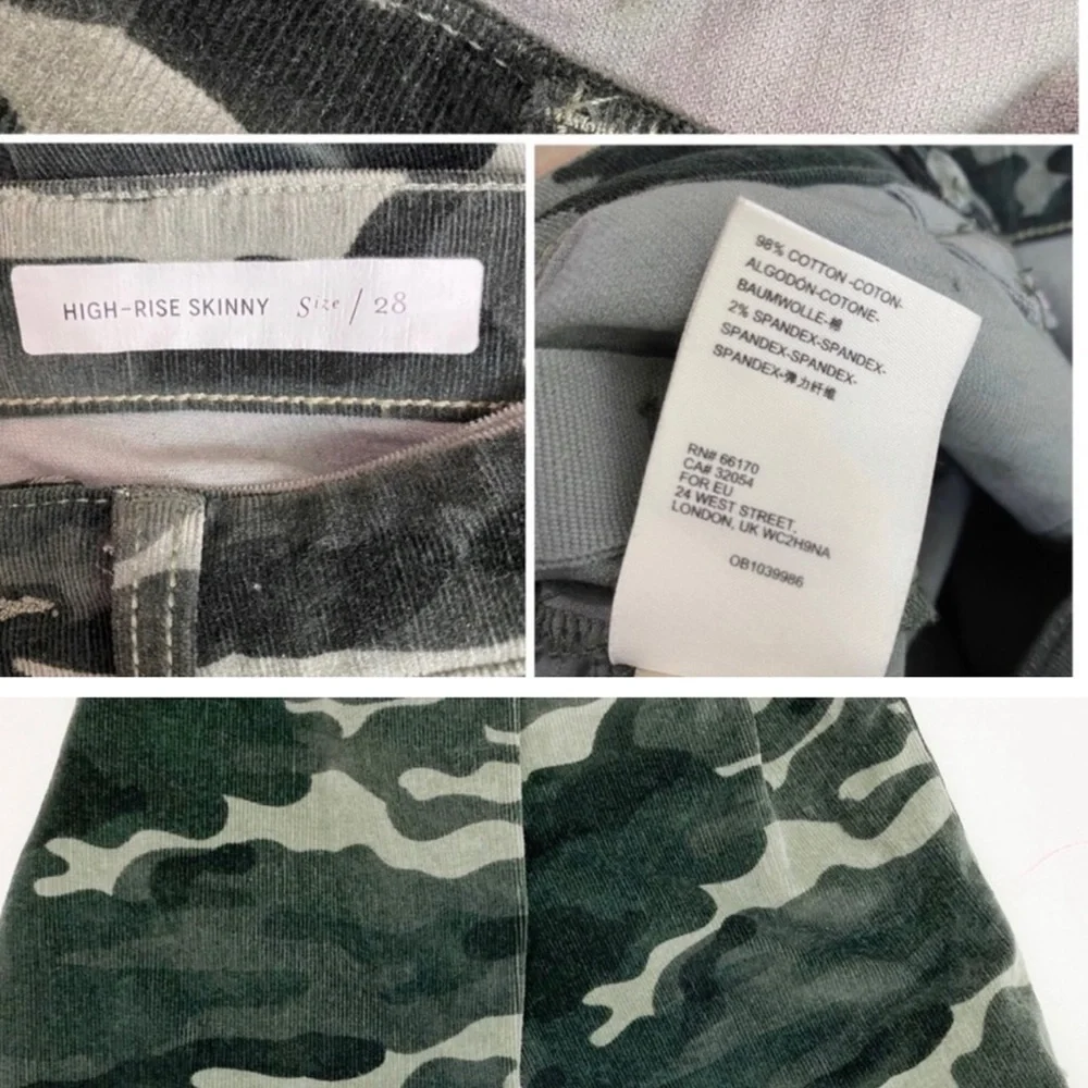Anthropology High-Rise Skinny Camo Corduroy Pants size 28